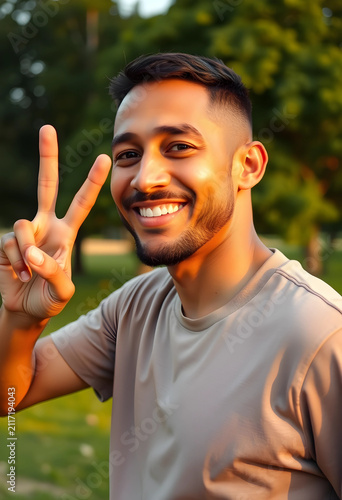 Smiling young man making a ...