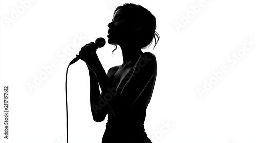 Silhouette of Female Singer Holding Microphone Isolated