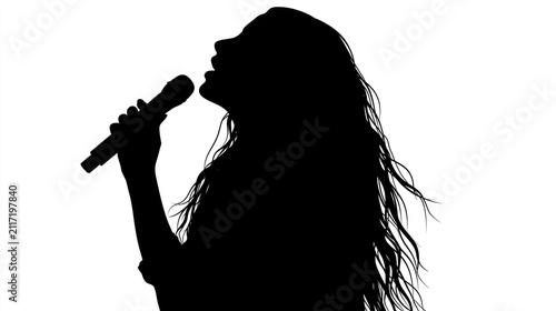 Silhouette of Female Singer Holding Microphone Isolated