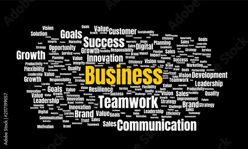 Business Word Cloud with Related Keywords on Black Background