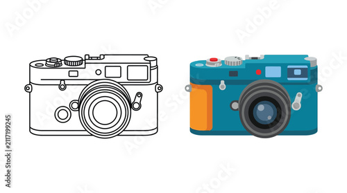 Vintage Camera Illustration Flat Design With Teal And Orange Accents