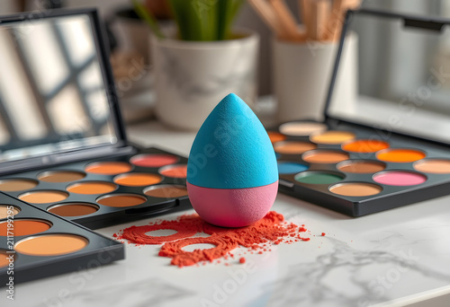 Blue and pink makeup sponge...