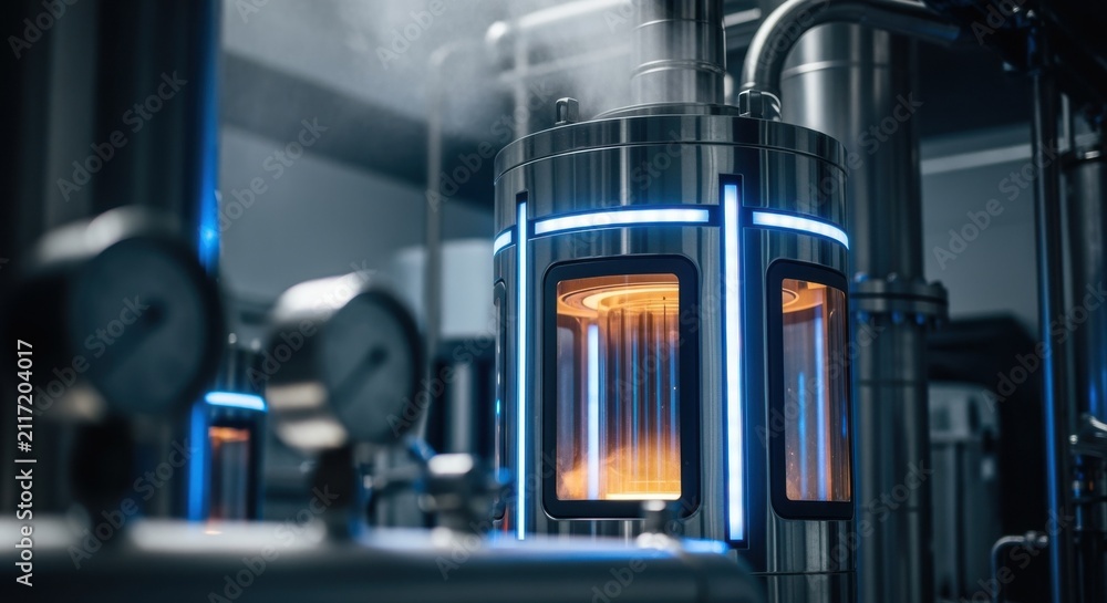 Obraz premium Hightech catalyst activation furnace for carbonneutral ekerosene production emitting controlled heat to promote ecofriendly fuel catalyst transformation.