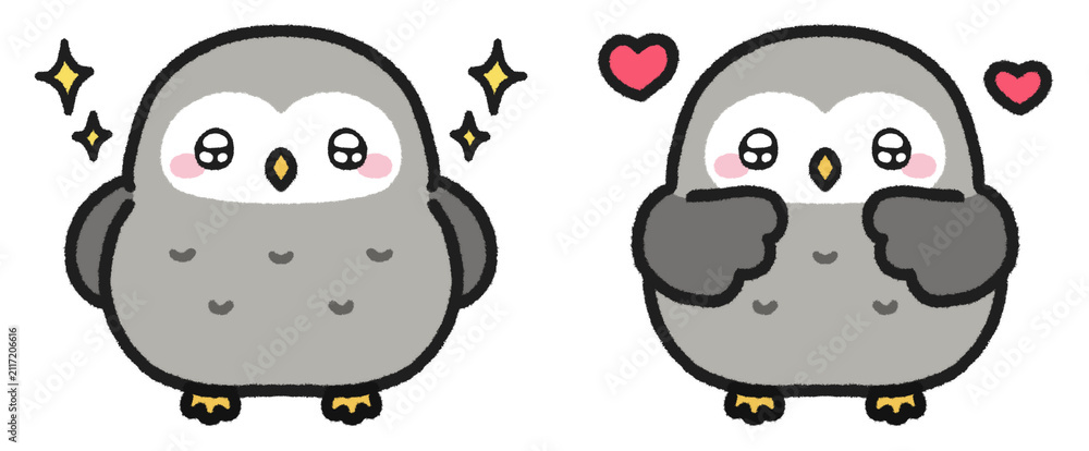 Obraz premium キラキラとした目で嬉しそうなフクロウのイラストセット
