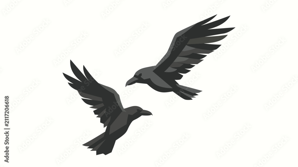 Naklejka premium Two Flying Ravens Geometric Illustration