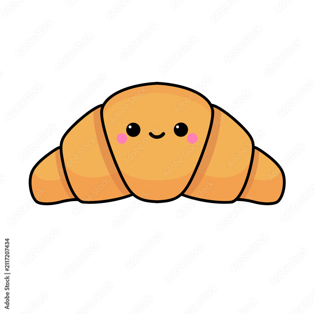 Obraz premium Cute Kawaii Croissant Bread Vector Illustration