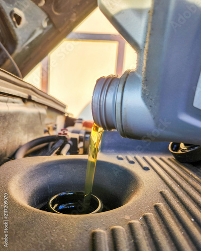 Car maintenance engine oil change.