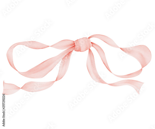 Pink Watercolor Ribbon Bow Illustration Isolated on White
