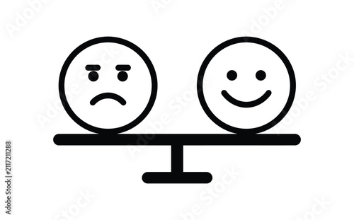 Emotions icon set featuring happy and sad faces on a balance