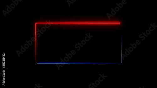 Rectangle neon frame with red and blue glowing light effects.