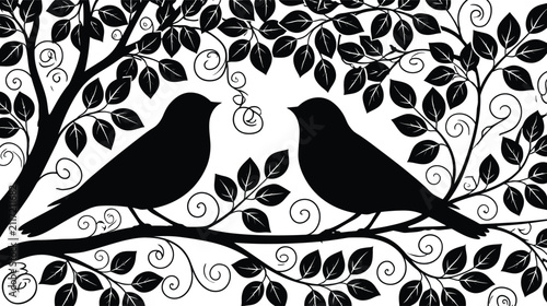 Birds icon vector illustration of two perched in a tree