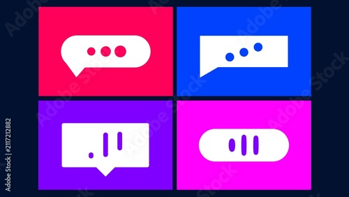 Three dots typing icon for chat and message activity 4k illustration concept. Loading bar icons, loading signs, collection in different design. Black background 4k illustration. 