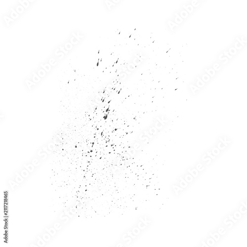 Black Ink Fine Scattered Spray Abstract Paint Speckles on White Background