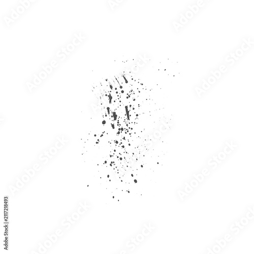 Black Ink Vertical Spray Burst Abstract Paint Speckles on White Background