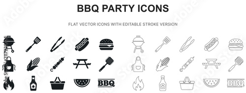 bbq party summer sheet picnic food grill barbecue icon set vector flat outline silhouette illustration graphic symbol sign