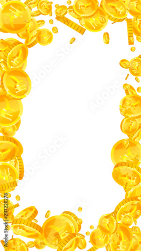 Indian rupee coins falling. Scattered gold INR