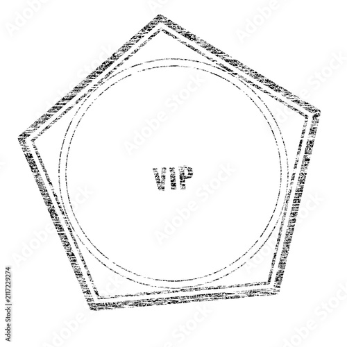 Foto Vintage VIP rubber stamp effect, black and white pentagon seal with circular bor