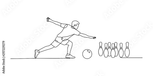Canvas Print Continuous single line drawing of a man playing bowling throwing the ball toward