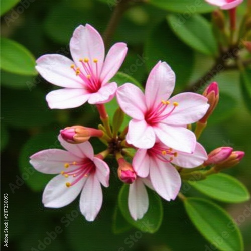 Delicate pink azalea blossoms and vibrant green branches, isolated , branch, white background, bloom