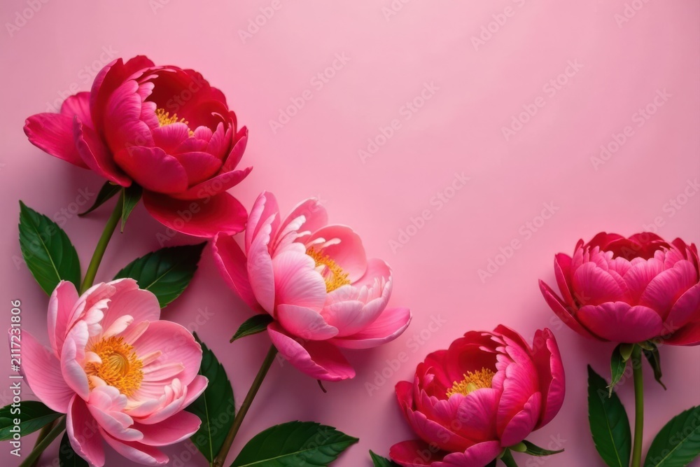 Fototapeta premium Luscious pink and red peonies, vibrant blooms Pink background , bloom, floral