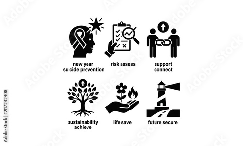 Corporate social responsibility and mental health awareness icon collection.