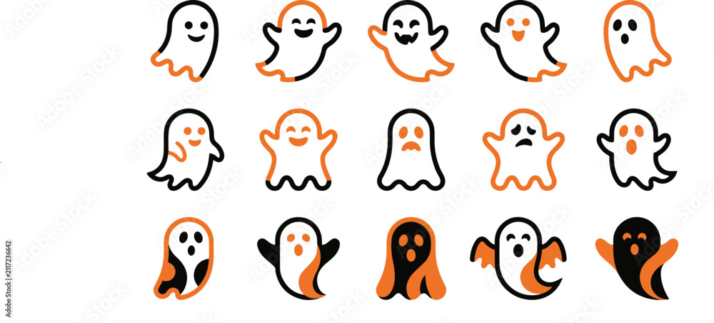 Fototapeta premium Set of cute hand drawn ghost illustrations for decoration and design projects during the halloween day celebration season