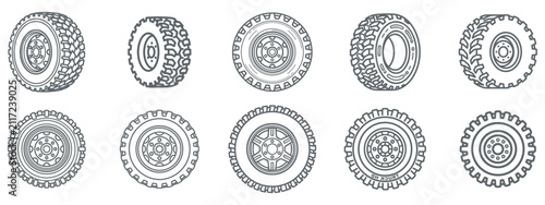 Set of ten truck tire icons in different wheel orientations.