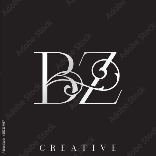 Luxury Double BZ Initial Monogram Vector Logo for Wedding Branding with Ornamental Swirl