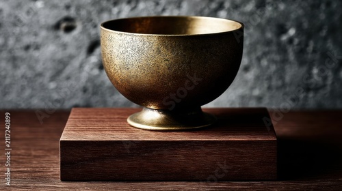 Golden Bowl on Wooden Base