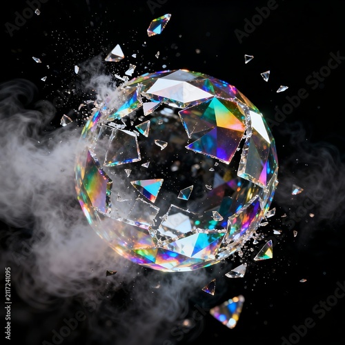 Iridescent Prism Explosion: Shattering Crystal on Void