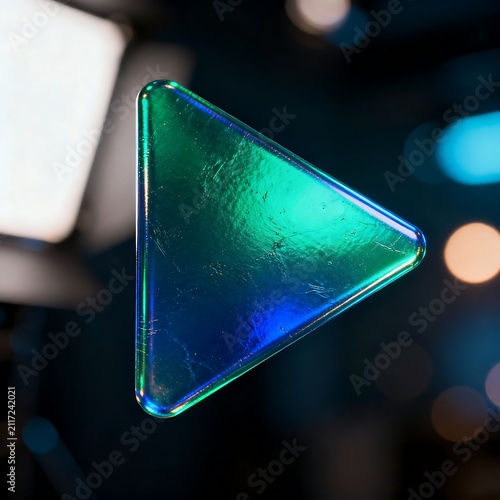 Holographic Play Button: Emerald & Sapphire Macro Texture