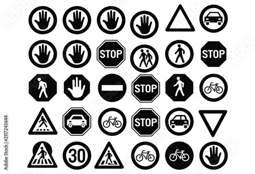 Signs collection vector, traffic road regulation warning board