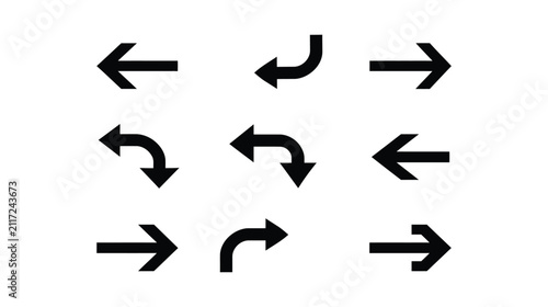 Arrows collection icon, black directional navigation simple set