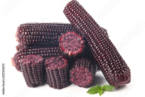 Obraz na plátně Purple Sticky Corn Cobs Fresh Edible Sweet Kernels Dark Black Food Ingredient