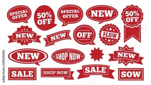 Stickers vector illustration collection of red promotional sale