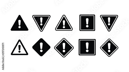 Exclamation vector icons set in various shapes with attention