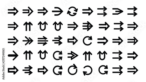 Arrow icon set featuring diverse directional graphic elements