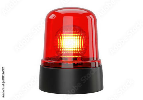 Red rotating beacon light isolated on transparent background emergency warning signal