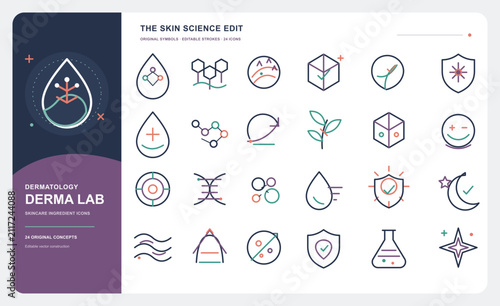 Premium Skincare Ingredients and Dermatology Outline Icon Set with 24 Editable Vector Symbols