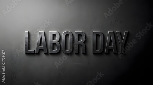 A bold and metallic three dimensional text graphic representing the celebration of labor day canada displayed on a dark and moody professional studio background texture