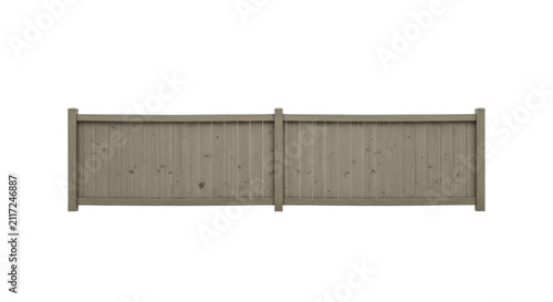 Modern wooden privacy fence panel with vertical slats isolated on transparent background