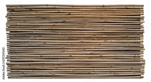 Natural bamboo sticks bundle arranged in parallel rows isolated on transparent background