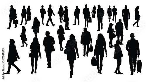 People silhouette group collection of various walking citizens