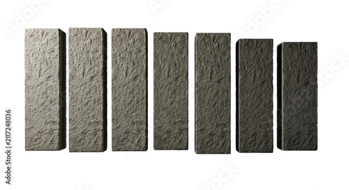 Five textured concrete blocks gradient shades isolated on transparent background