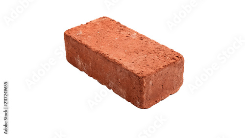 Single solid red clay construction building brick isolated on transparent background