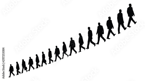 People silhouette team moving upwards along an incline
