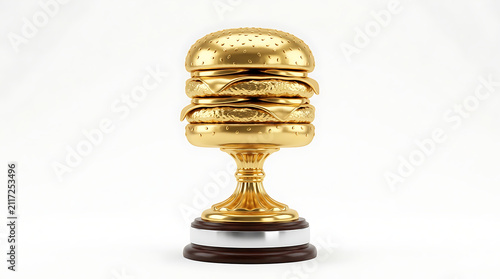 Naklejka Golden Hamburger Trophy on Base Award for Best Fast Food or Burger Championship
