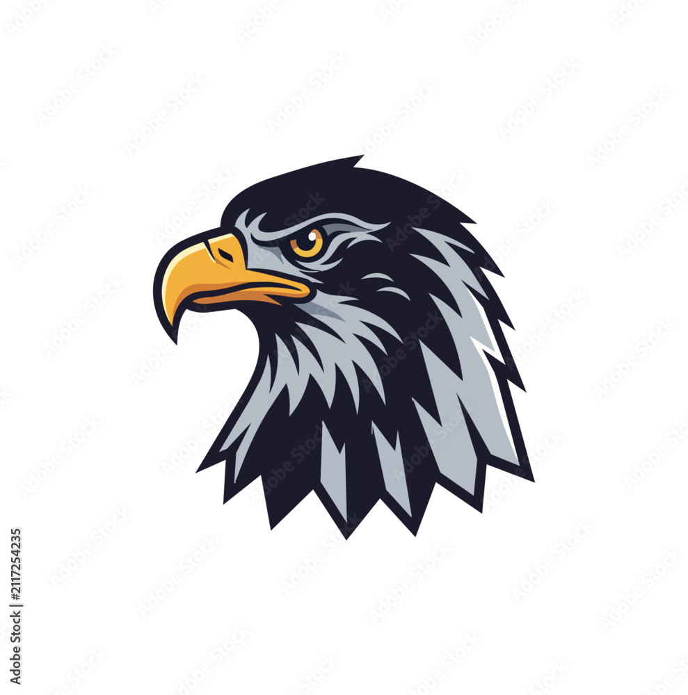 Fototapeta premium Eagle head profile illustration dark feathers sharp beak yellow eye