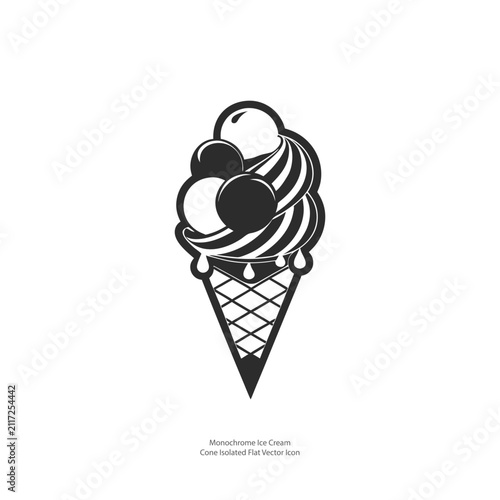 Monochrome Ice Cream Cone Isolated Flat Vector Icon