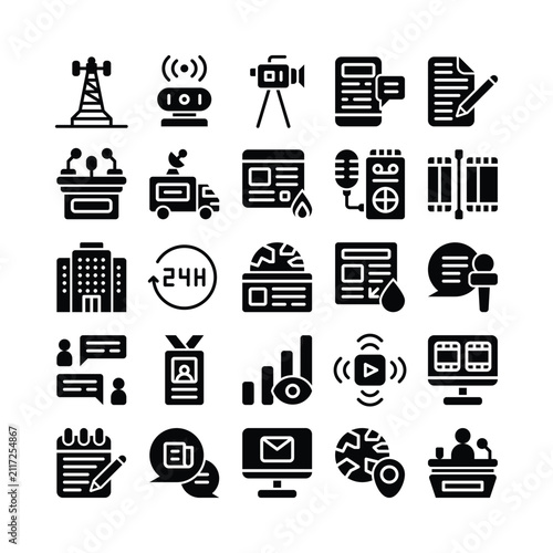 Journalist Glyph Icon Set